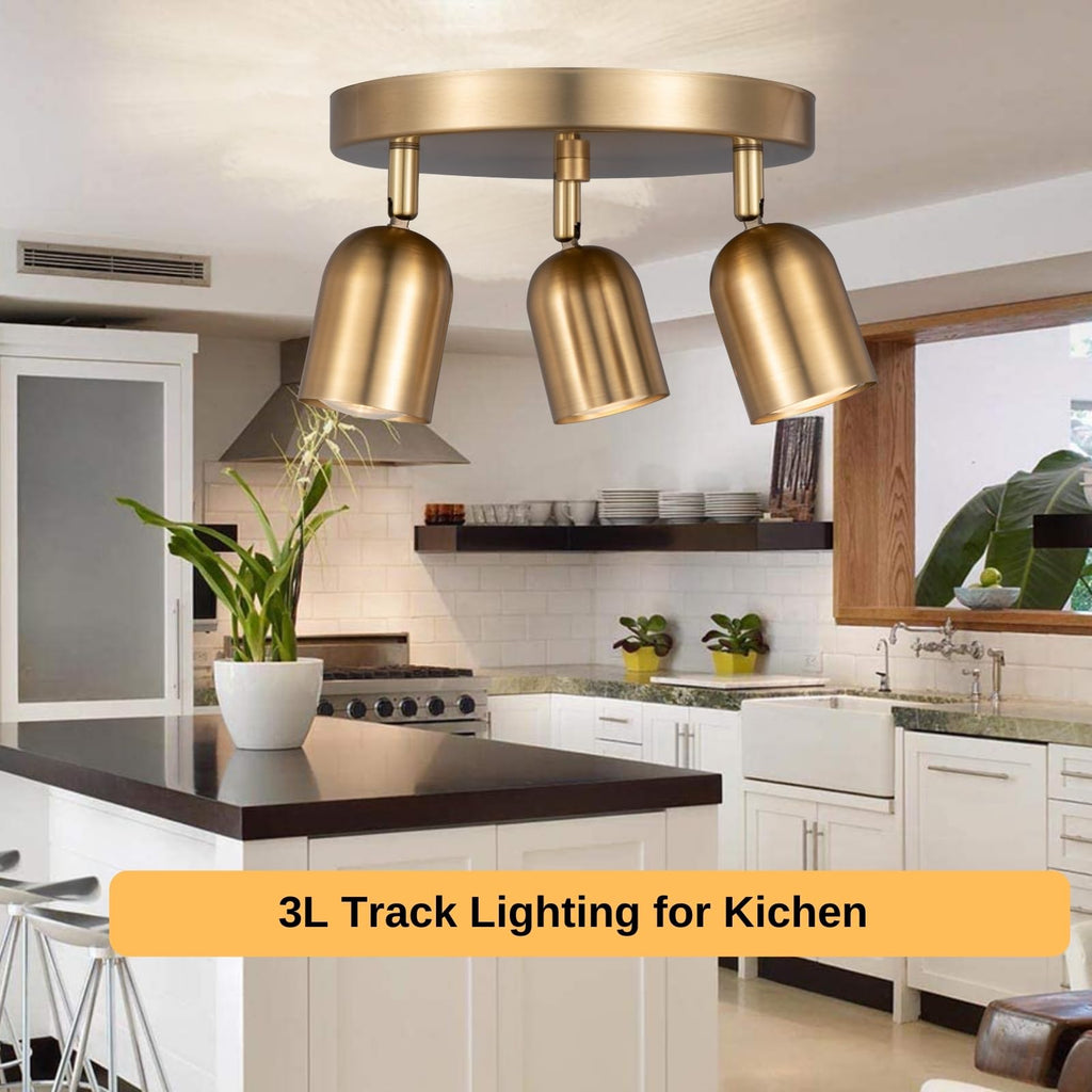 3 Light Track Lighting Kit Canopy,Matt Brass Finish with Modern Flush Mount Ceiling Spotlight Improvement