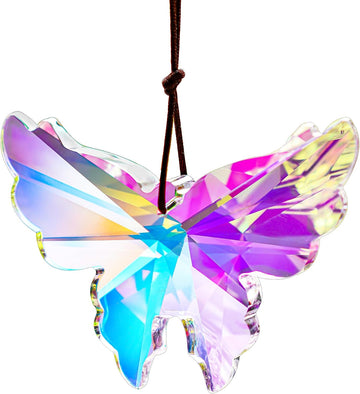 76mm AB Crystal Butterfly Prism Suncatcher Window Hanging Decor - AB Crystal Butterfly Prism Suncatcher Rainbow
