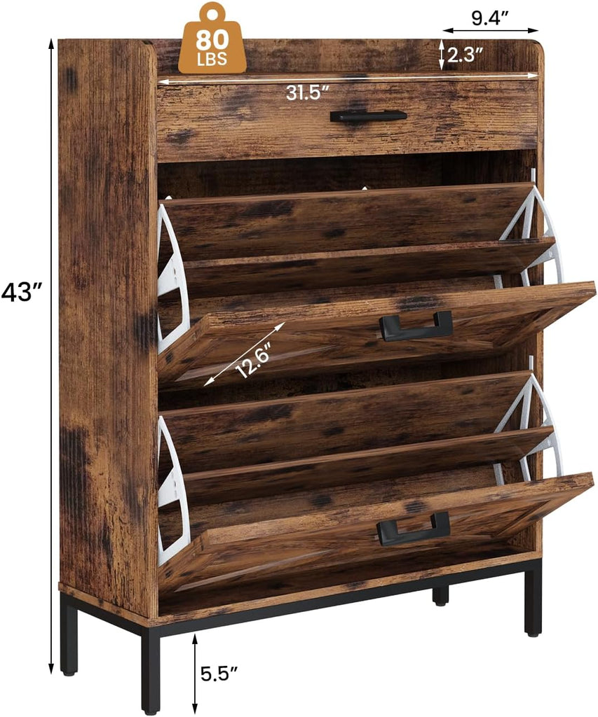 Shoe Storage Cabinet, Shoe Rack Cabinet with Flip Drawers,Freestanding Organizer with Metal Legs ,Foyer,Hallway