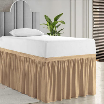 Dorm Room Bed Skirt Wrap Around, Khaki, Twin/Twin XL 15" Drop