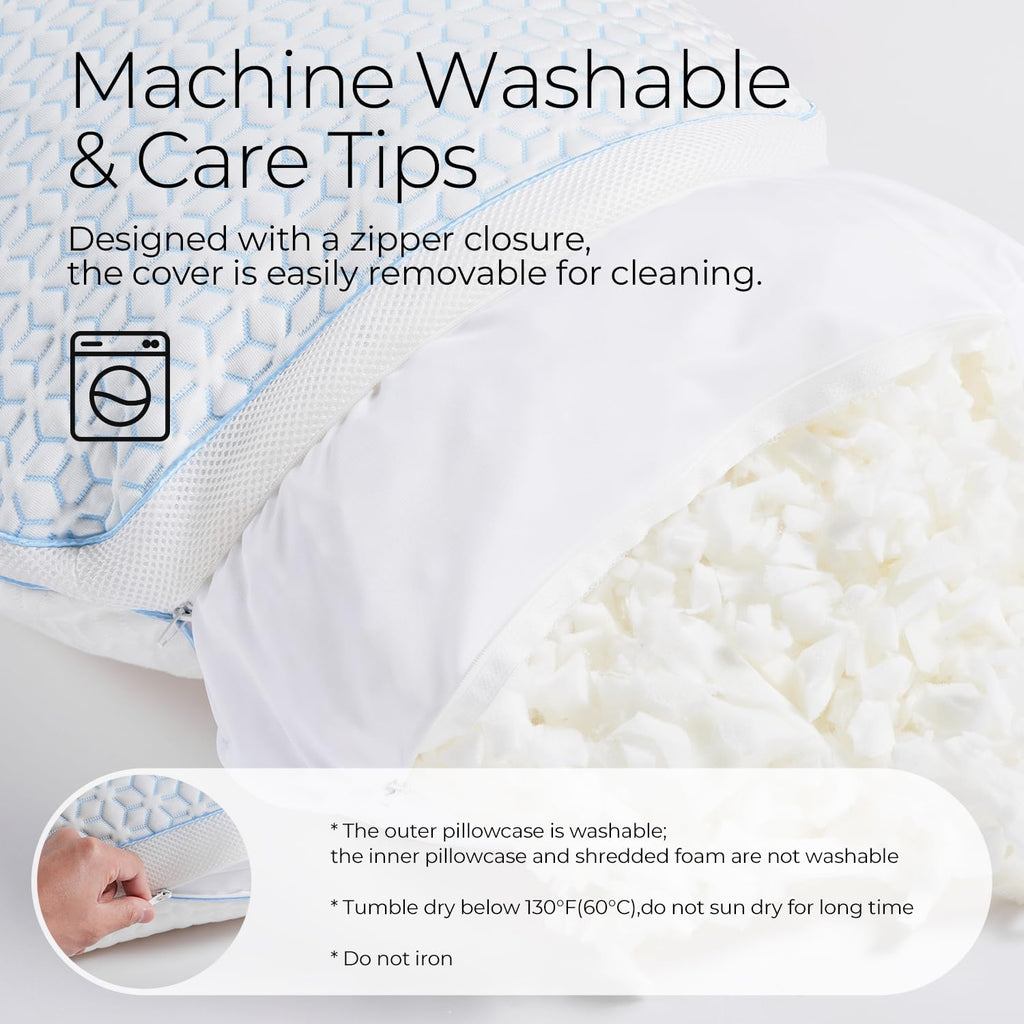 Cooling Pillows King Size Set of 2, Shredded Memory Foam Pillows | CertiPUR-US King Size Pillows Firm and Soft