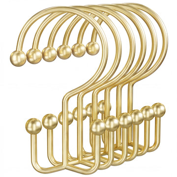 Shower Curtain Hooks, Metal Shower Curtain Rings, Gold Shower Curtain Hooks Rust Proof, Double Shower Rings for