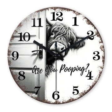 Vintage Farmhouse Bathroom Wall Clocks Battery Operated Funny Highland Cow Glass Wall Clock 24 Inch Large Silent Wall