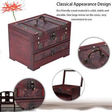 Wooden Jewelry Box with Mirror Classical Wood Jewlery Storage Box