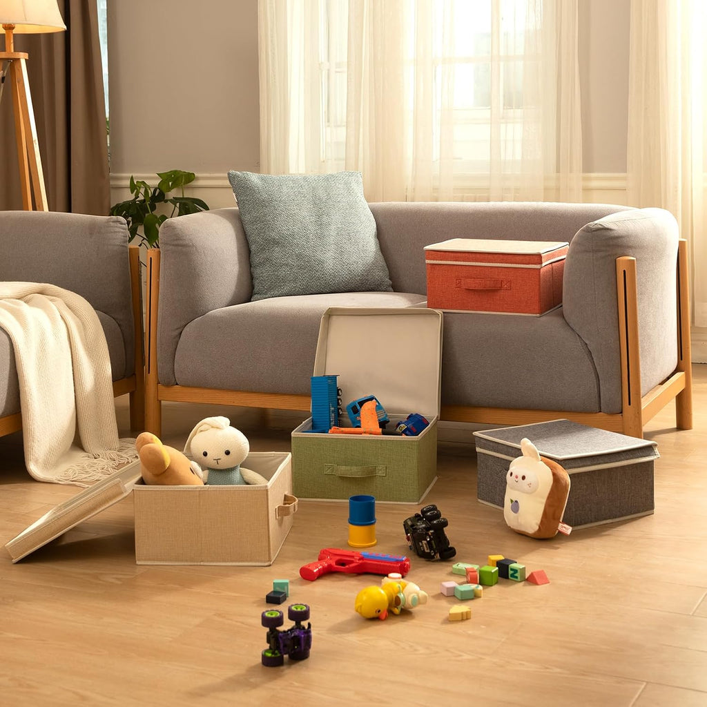 Bins with Lid, Foldable Clothing Storage Box case with Handle for Closet, Bedroom, Home, 4 Color Set A, 13L x 12.5W x