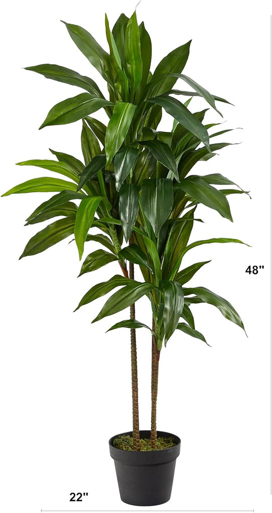 48 in Artificial Dracaena Real Touch Plant with Pot | Multi-Tonal Trunks, Large Indoor Silk Plant, Maintenance-Free