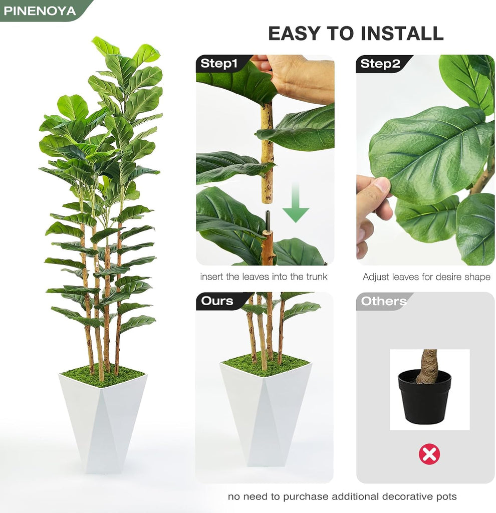 Fiddle Leaf Fig Tree,6ft Tall Fake Plant Indoor with White Planter,Faux Ficus Tree with Natural Wood Trunk Living