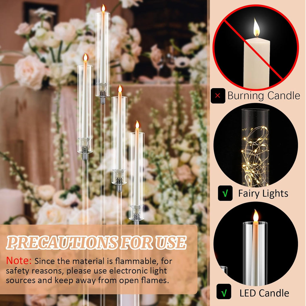 6 Pcs Acrylic Candelabra Centerpieces 42.5'' Tall 4 Arms Clear Candle Holders Wedding Table Centerpiece Floor