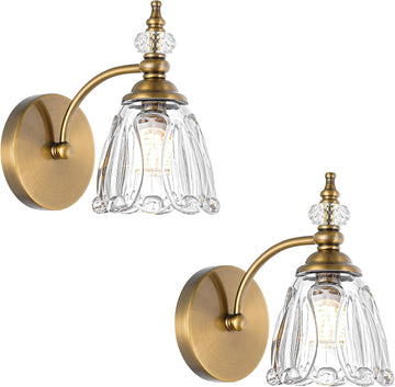 Brushed Antigue Brass Wall Sconces Set of Two, Hardwired Bathroom Vanity Light Fixtures, Vintage Sconces Wall Deco
