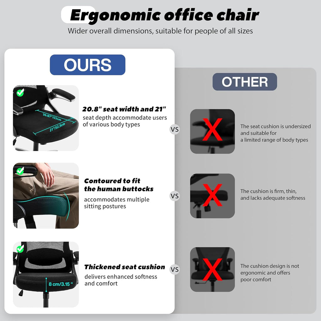 Ergonomic, 400 LBS Computer Chairs with Adjustable Lumbar Support, Breathable Mesh Desk Chair Ergonomic with
