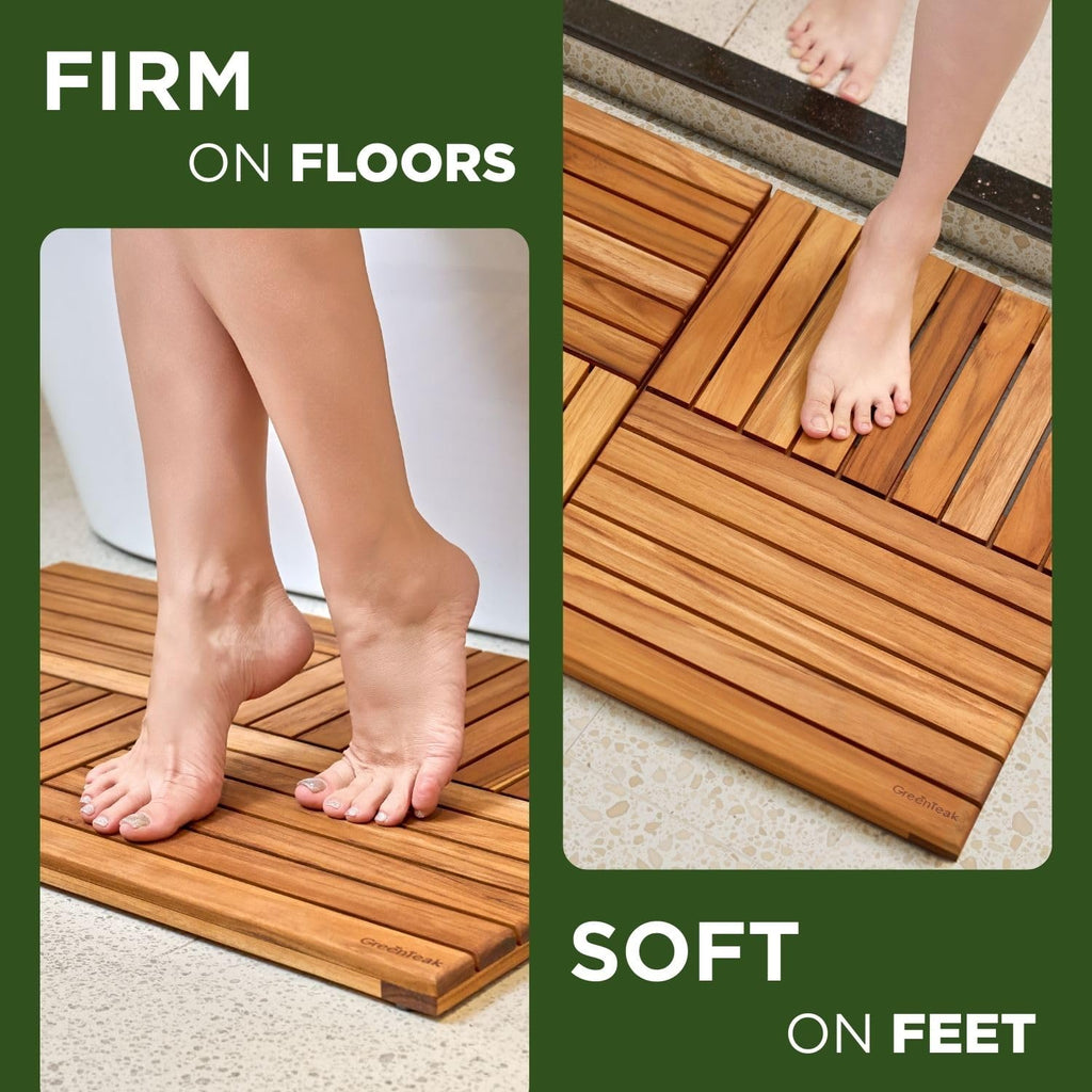 Premium 32"x21" Foldable Solid Teak Shower Mat, Non-Slip Bath Mat