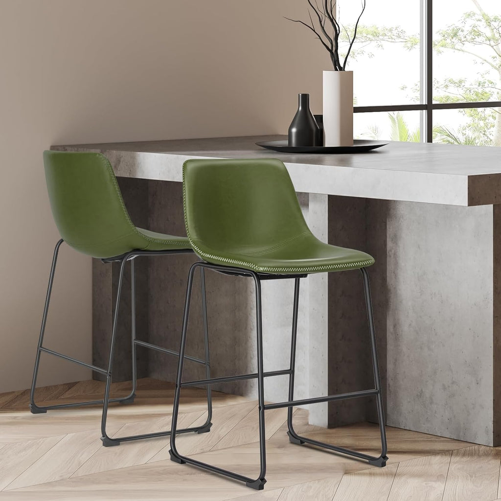 Bar Stools Set of 2, 26 Inch Counter Height Faux Leather Barstools with Back, Modern Metal Leg Bar Chairs