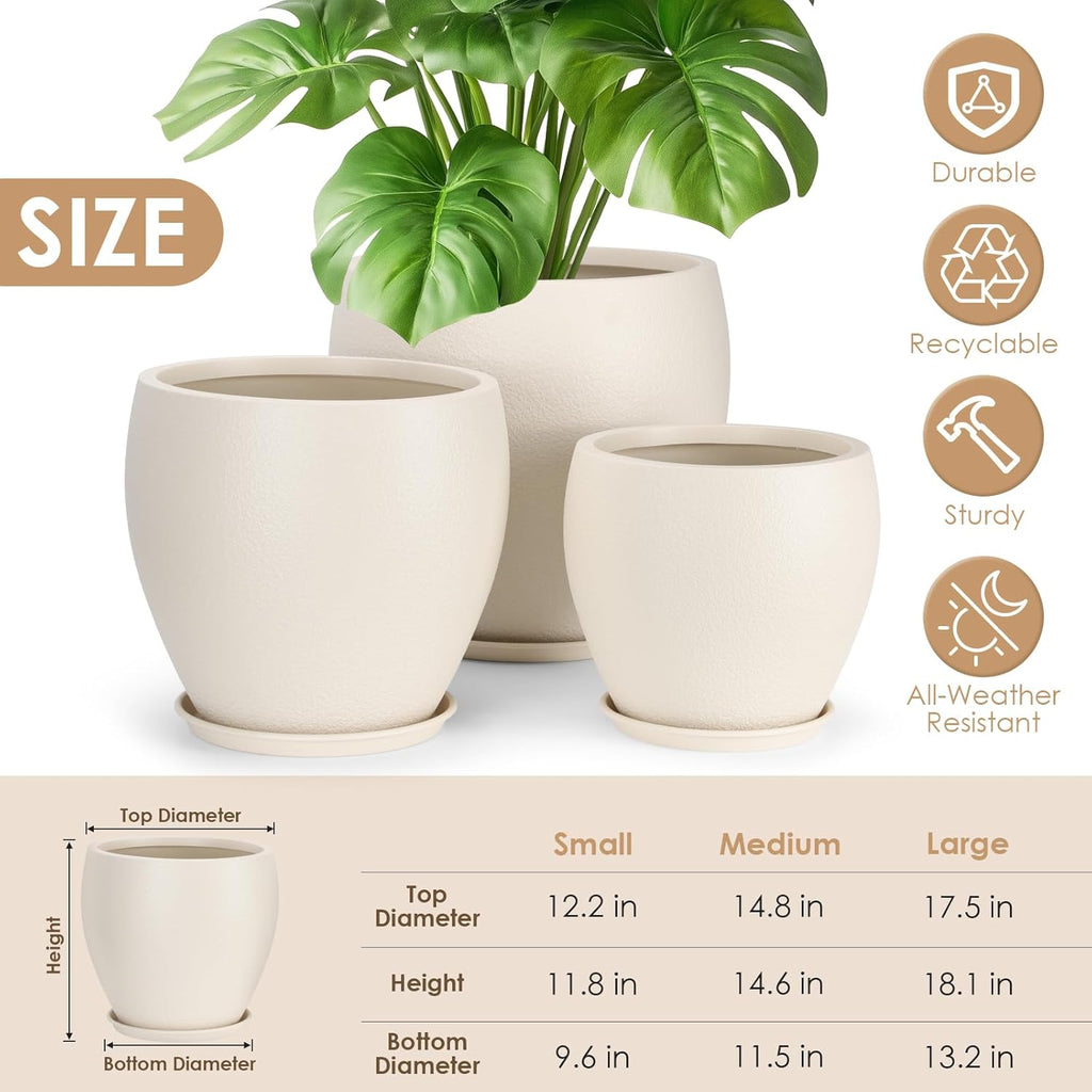 Plant Pots 17.5/14.8/12.2 inch Set of 3, Flower Pots with Drainage Holes, Large Planters for Indoor Outdoor Garden
