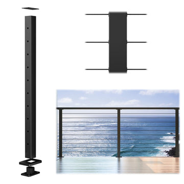 36" Aluminum Black Cable Railing Level Post Surface Mount PD02 BHAS