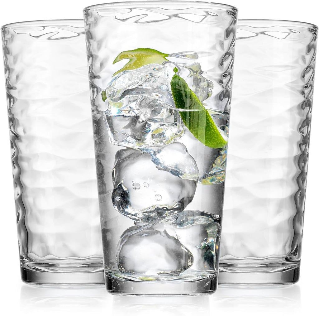 Hammered Glass Cups. Cocktail Drinking Glasses Set of 6 Tall Kitchen Glasses, 17 oz Water Glassware , Juice, Beer