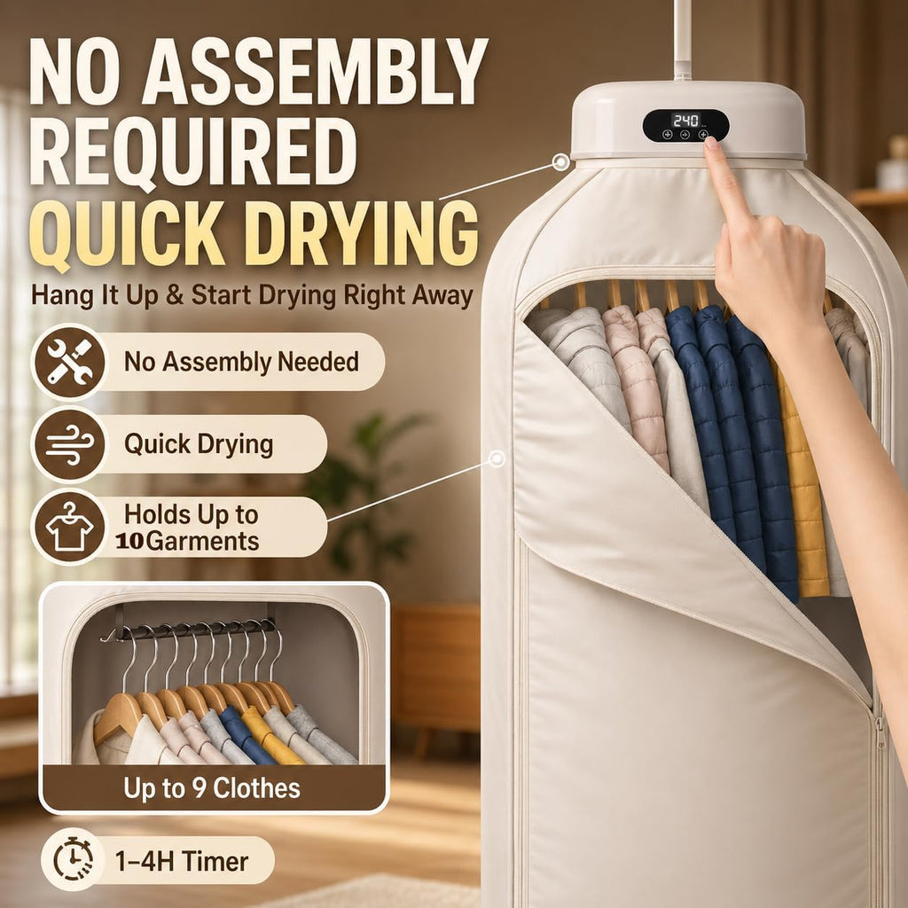 Portable Clothes Dryer, 700W Fast Drying with Wrinkle-Reducing Gentle Heat, No Assembly Required, Quiet Compact Dryer