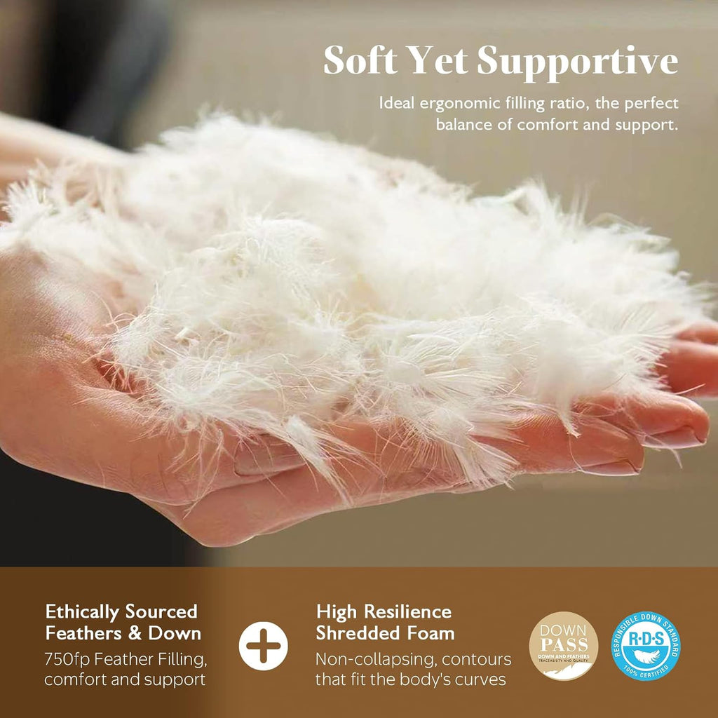 Down Feather Throw Pillow Inserts 22x22, 100% Organic Cotton Cover, Soft Fluffy & Support, Decorative - Set of 2