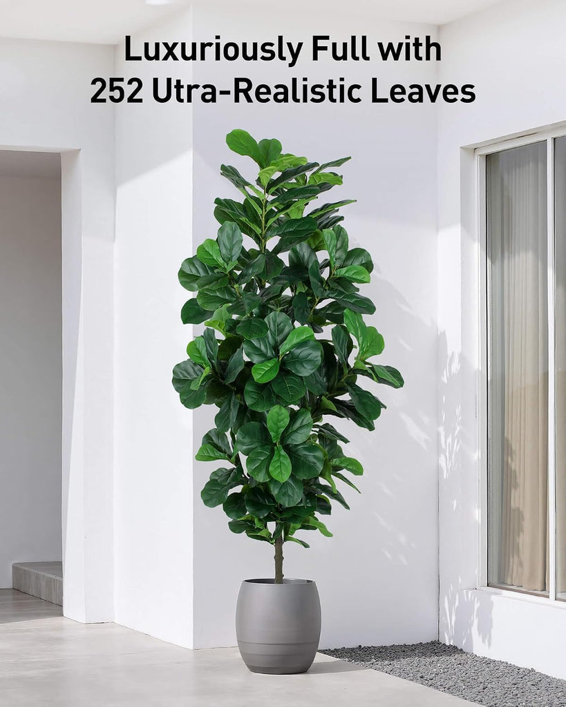 Fiddle Leaf Fig Tree 7ft Tall Artificial Tree in Plastic Pot Fake Ficus Lyrata Plants with 184 Decorative Fiddle