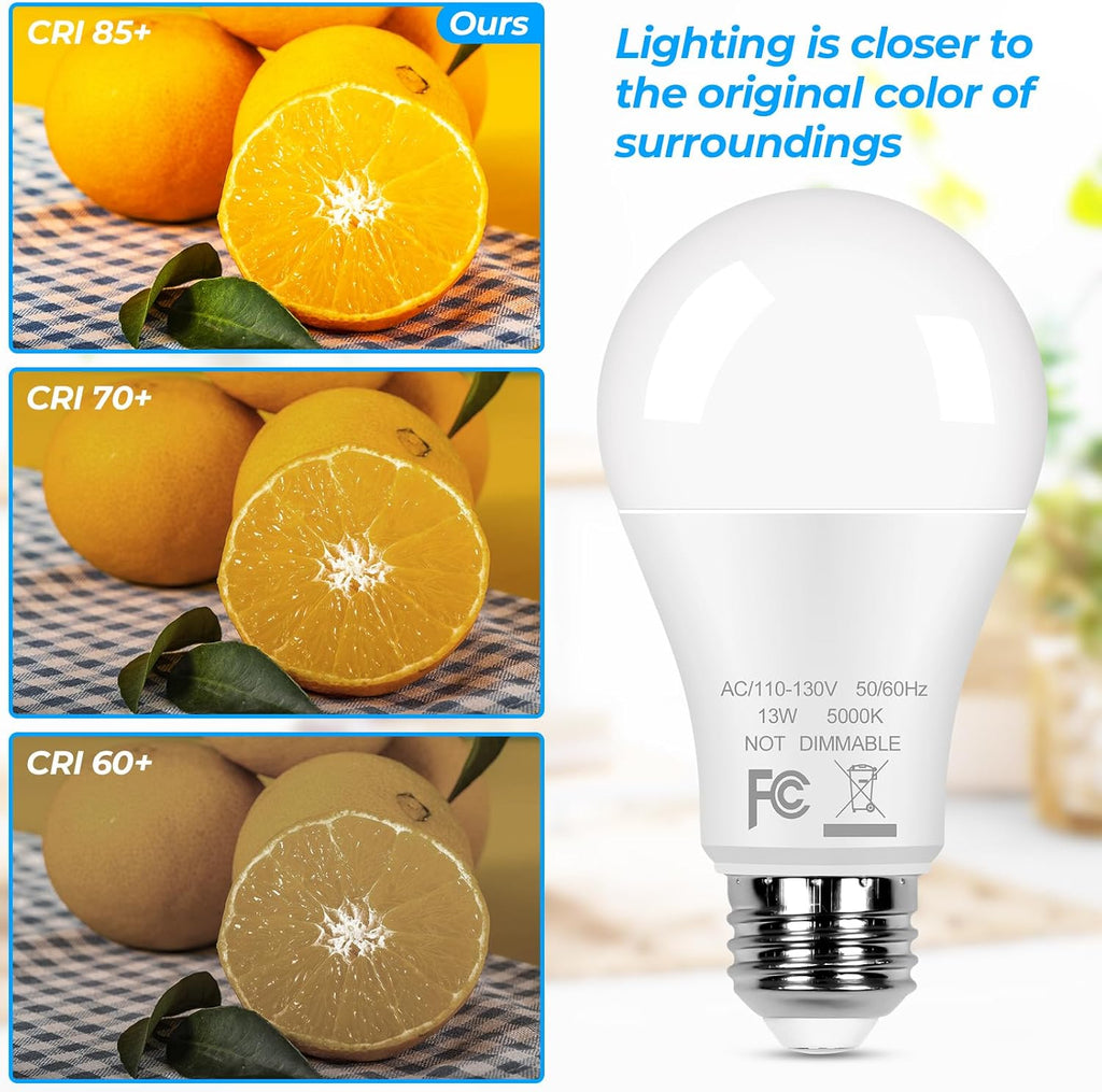 12-Pack A19 LED Light Bulbs 100W Equivalent Bulbs, Super Bright 1500 Lumens 13W 5000K Daylight White Bulbs with Standard E26 Medium Base, CRI85+, No Flicker Non-Dimmable Energy Saving Bulbs for Lamp