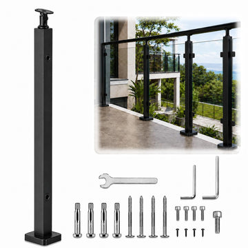 42-Inch Glass Railing Middle Post, 50mm, Black
