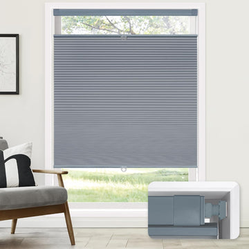 No Drill Cordless Cellular Shades, 20" W x 48" H, Dark Grey