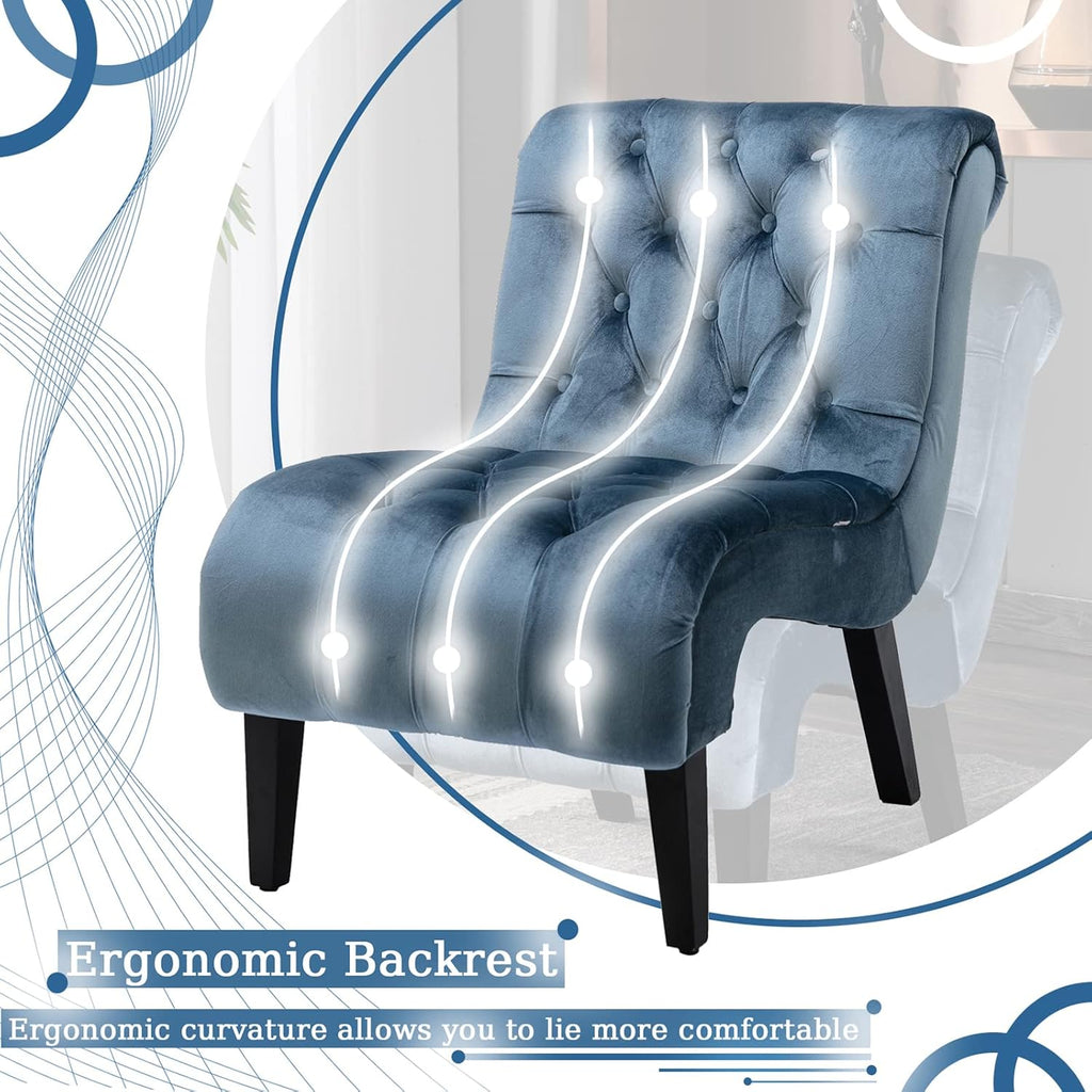 Comfy Velvet Accent Chair, Upholstered Armless Side Chair , Modern Small Lounger with Tufted Back and Rolled Edge