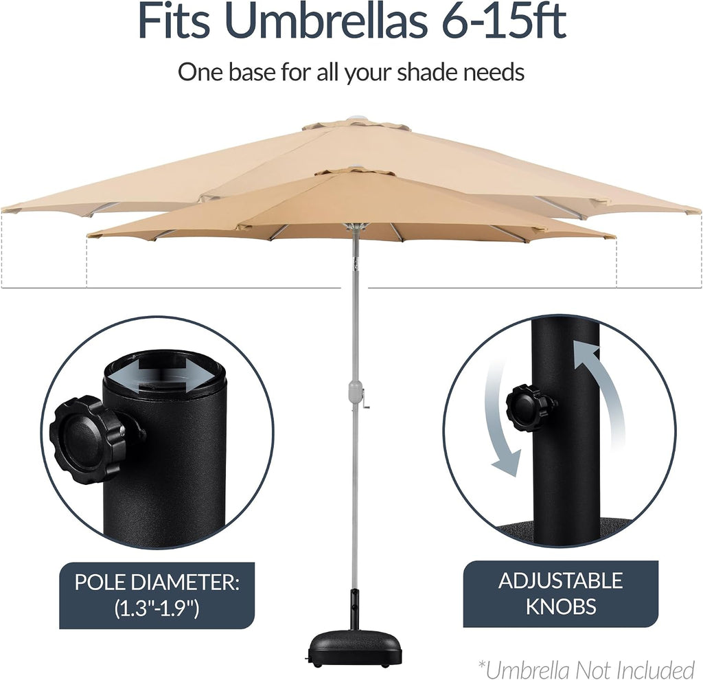 123lb Capacity Fillable Mobile Umbrella Base, Heavy Duty Market Stand Easy to move w/ 4 wheels - Dome Square Black