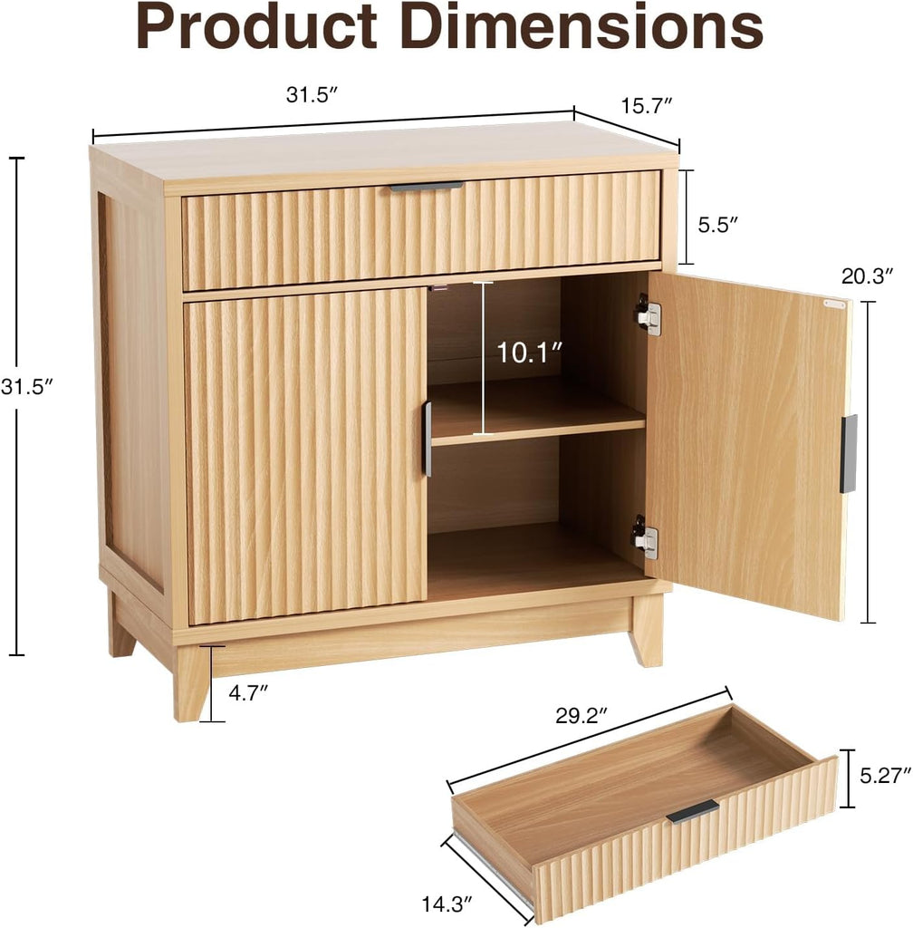 Fluted Sideboard Buffet Cabinet with Storage, 32" Wide Coffee Bar Console Table with Drawer