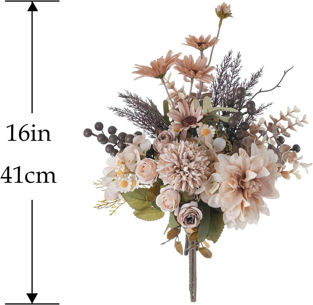16-inch Artificial Fake Flowers Silk Table Arrangements Faux Plastic Floral Centerpieces with Roses, Dandelions