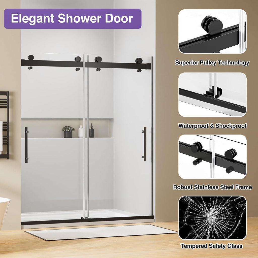 Shower Door, 60" W x 74" H Frameless Shower Door