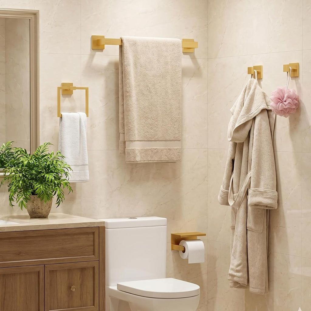 10-Piece Brushed Gold Bathroom Hardware Set SUS304 Stainless Steel, 2×23.6" Towel Bars, 2 Towel Rings, 2 Toilet Paper