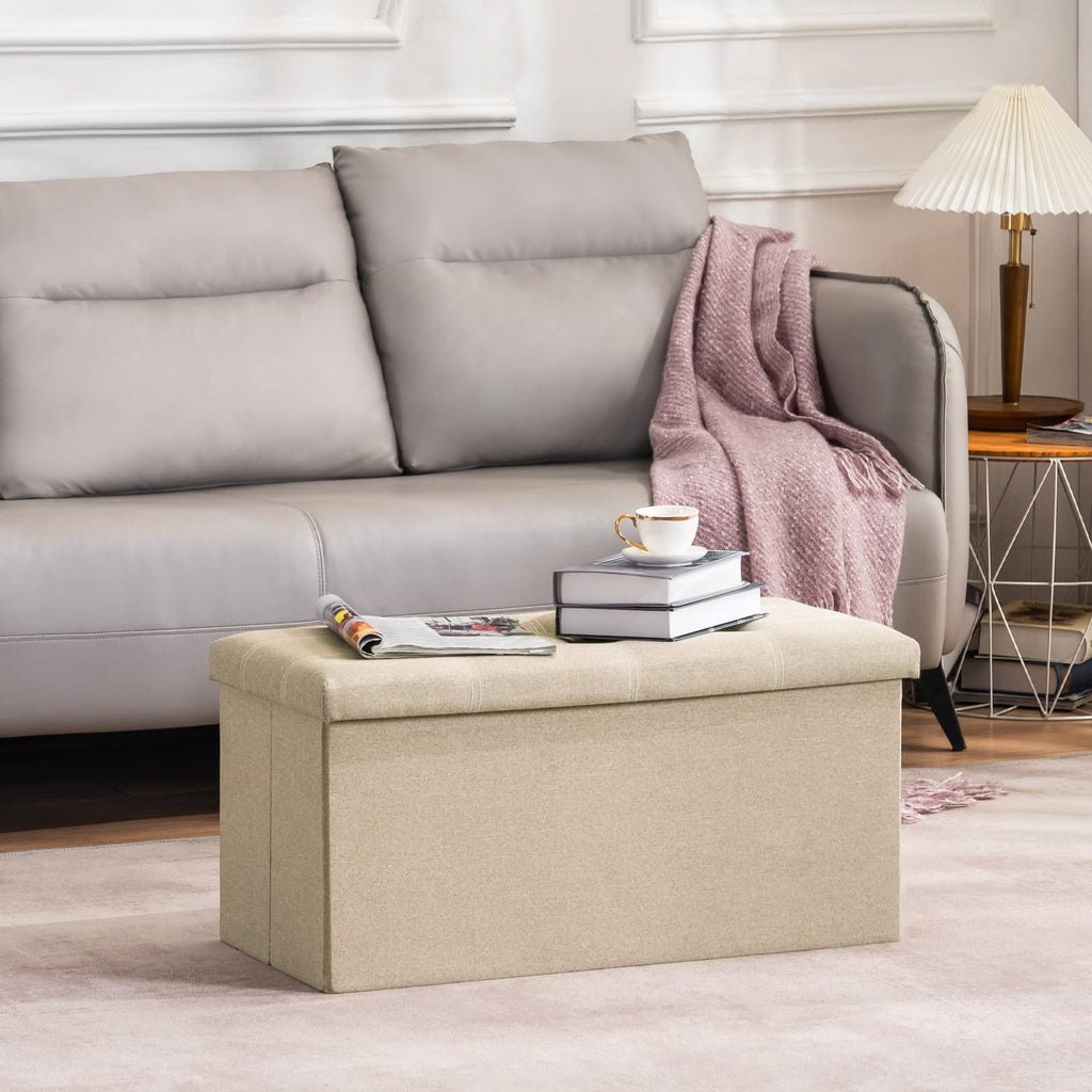 Ottoman with Storage, 30" Storage Ottoman Bench, Linen Beige