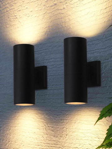 Modern Outdoor Cylinder Wall Lights 12", Up and Down Porch Patio Lights, Matte Black Waterproof Wall Sconce, Aluminum