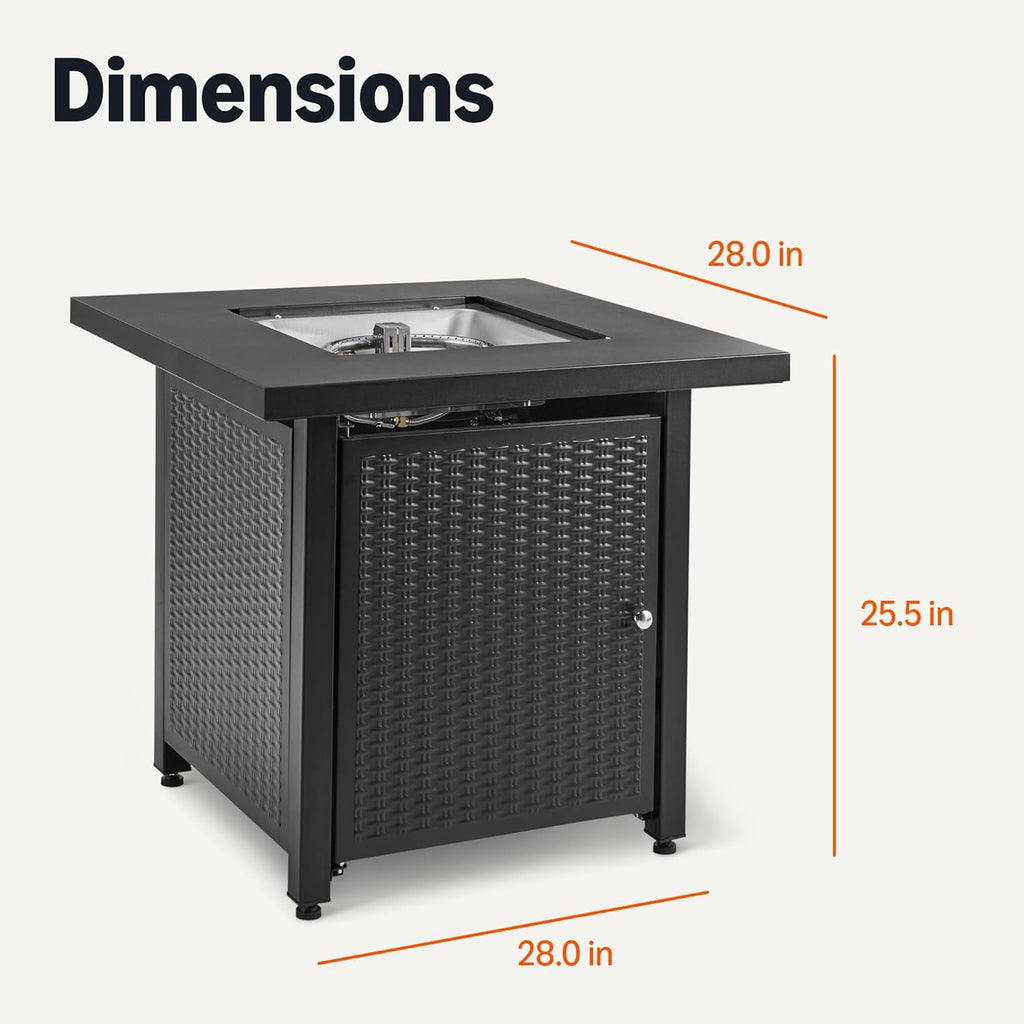 Fire Table, 50,000 BTU, 28" D x 28" W x 25" H, Black, 1 Pack