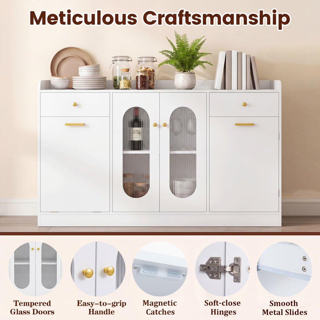 Buffet Cabinet with Trash Can, 55" Modern Coffee Bar Sideboard