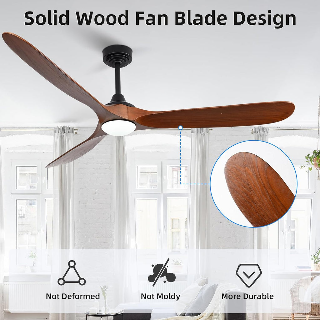 Inspired Maverick Style Fan - 72 Inch Solid Wood Ceiling Fan with Light and Remote, Quiet DC Motor, Smart App & Voice Control - Walnut