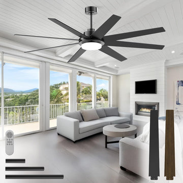 72 Inch Ceiling Fans with Lights and Remote, Outdoor Indoor Black LED Big Ceiling Fan Reversible 24db Quiet DC Motor, 6 Speed 3CCT Dimiable, Modern Ceiling Fans for Patios Living Room Farmhouse Garage