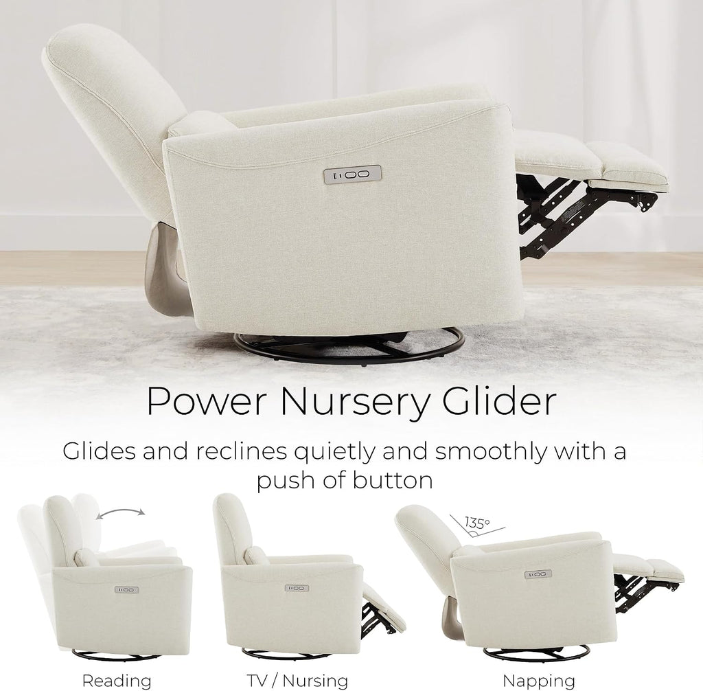 Power Swivel Glider Recliner Chair, Nursery Glider, Fabric in Linen | FSC Certified Upholstery Rocking Chair, Power
