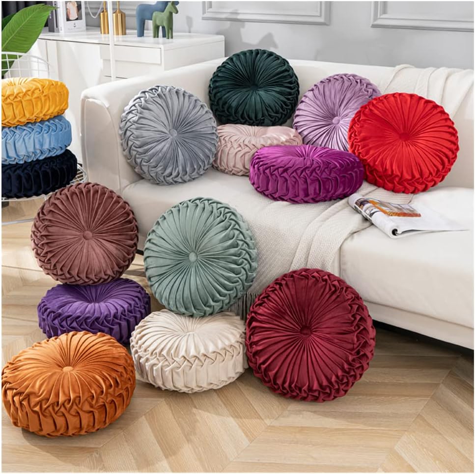 Round Velvet Pillow, Sofa Bed Bedroom Decorative Throw Pillow (38cm, Dark Purple)