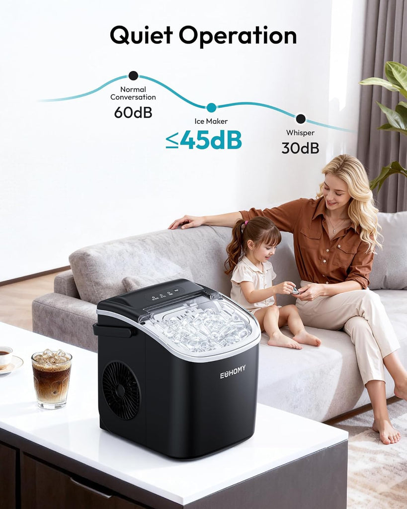 Countertop Ice Maker Machine with Handle, 26lbs in 24Hrs, 9 Ice Cubes Ready in 6 Mins, Auto-Cleaning Portable Ice
