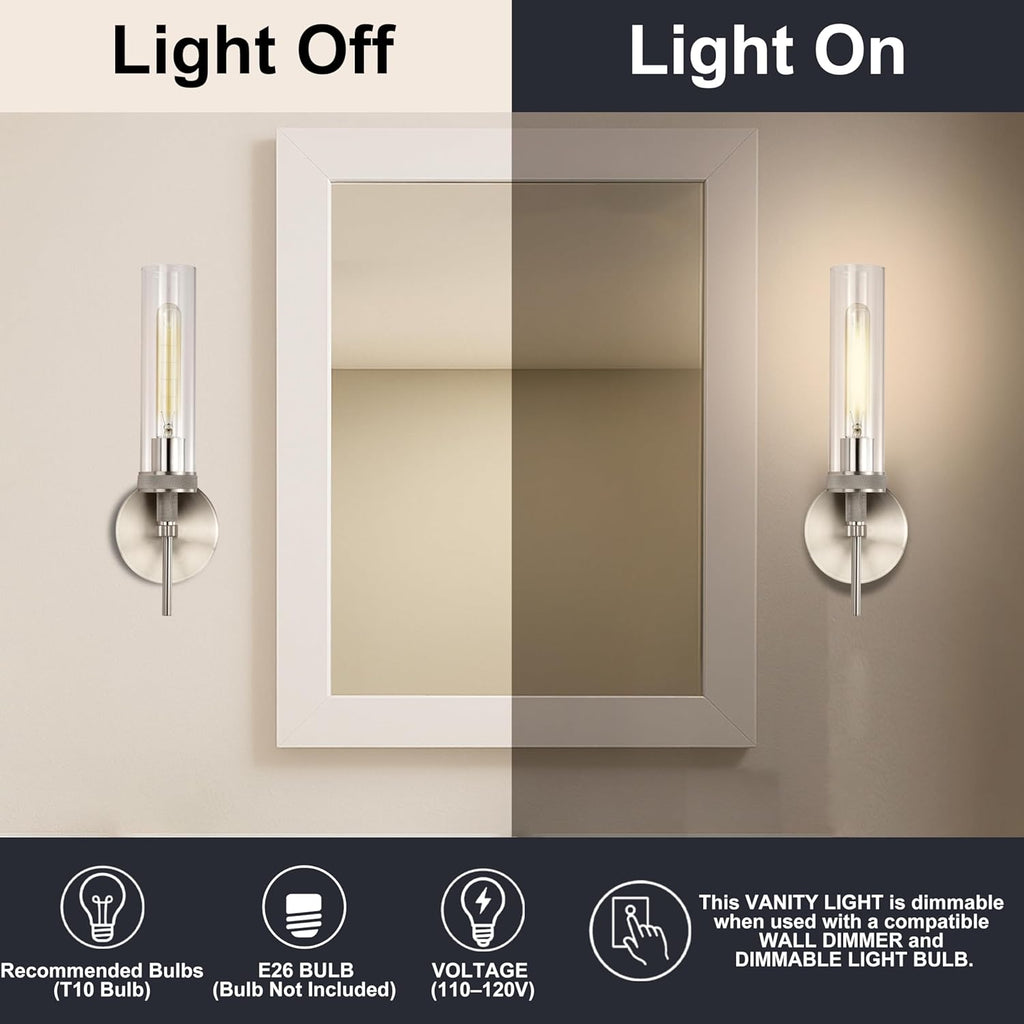 Brushed Nickel Bathroom Vanity Light, Hardwired Wall Sconces Set of 2 with Knurled Texture, Chrome Silver Wall Lamps