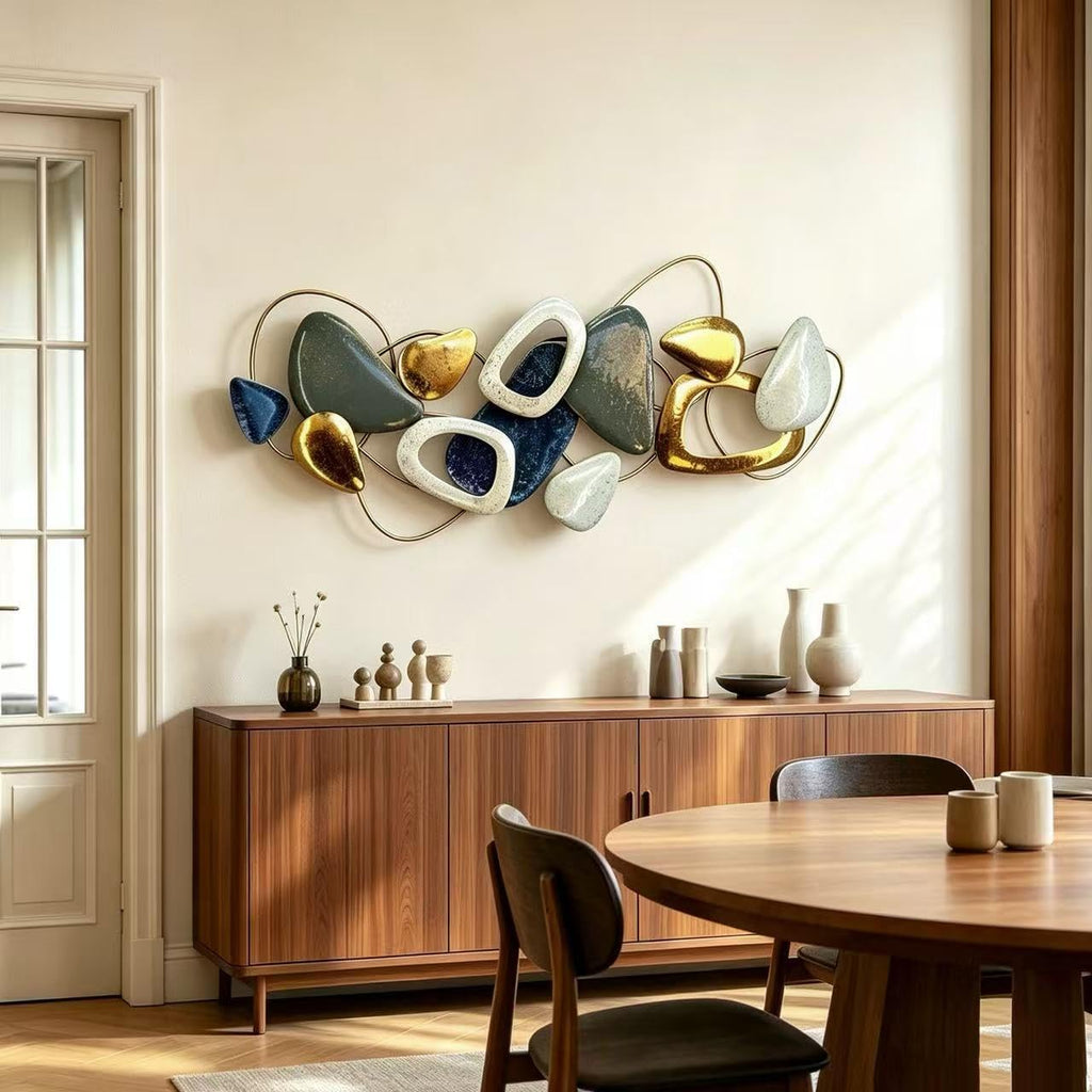 Large Metal Wall Art Decor, 3D Abstract Stone-inspired Handcrafted Modern Wall Sculptures, Entryway 59" x 24"