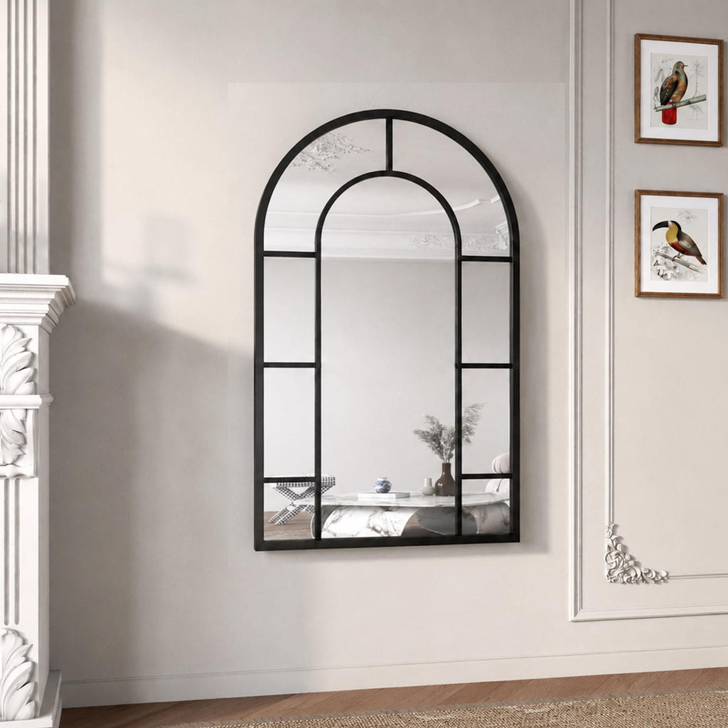 Arched Wall Mounted Mirror, 42"x30" Windowpane Bathroom Mirror