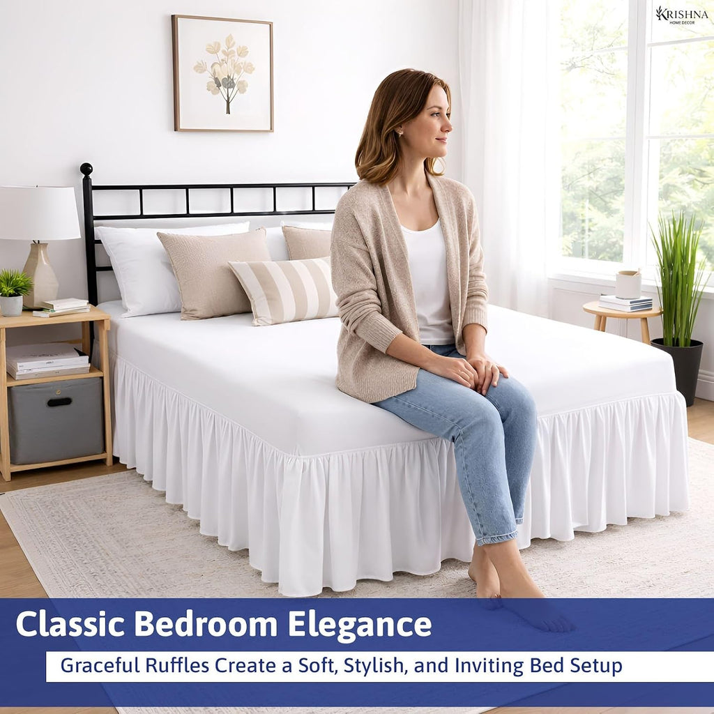 Ruffled Bed Skirt with Split Corners Queen, 100% Microfiber Hotel Quality, 14 Inch Drop Dust Ruffle Gathered Bedskirt