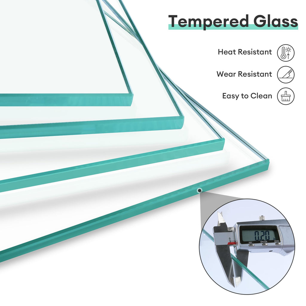 23.1"x 7.3"x 5.5" Rectangular Fire Pit Wind Guard, Transparent Tempered Glass, Polished Aluminum Brackets, 3M Anti-Slip