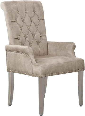 Velvet Dining Chair with Arms, Upholstered Tufted High Back Dining Room Chairs