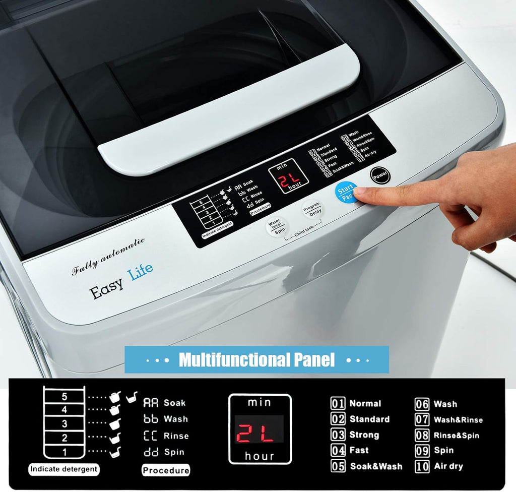 Portable Washing Machine, 2-in-1 Laundry Washer and Spin Combo with 10 Programs, 8.8lbs Capacity, Drain Pump and LED