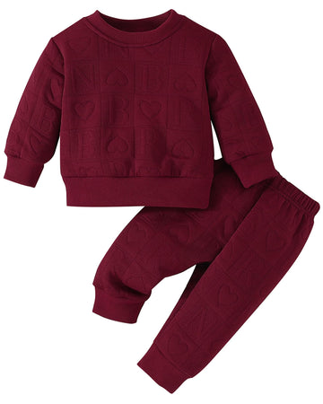 Toddler Girls Clothes Baby Winter Outfit Quilted Heart Sweatshirt & Jogger Pants Fall Winter Sweatsuit 2Pcs Sets