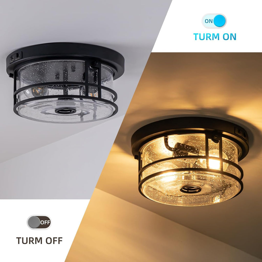 Outdoor Ceiling Light with Motion Sensor Flush Mount Round Porch Light