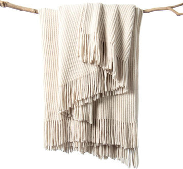 Chenille Throw Blanket 50x60 - Soft Boho Knitted Blanket, Lightweight All Season White/Cream Blanket, Decorative
